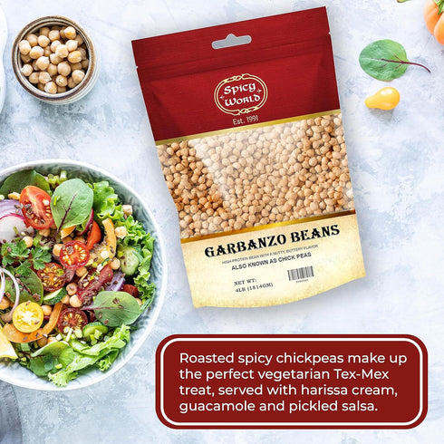 Spicy World 4 LB Hummus Garbanzo Beans - Chickpeas Dried Bag - All Natural, Sproutable, Perfect for - by
