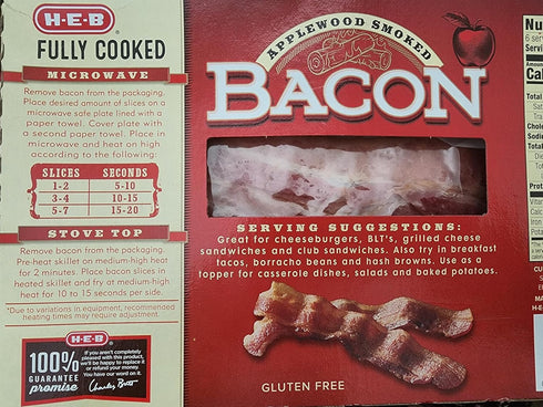 HEB 12 2.52 oz, Fully Cooked Applewood Smoked Bacon, Slices, small