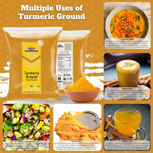 80oz (5lbs) 2.27kg 100% Rani Turmeric (Haldi) Root Powder Spice, (High Curcumin Content) Bulk ~ All Natural | Pure