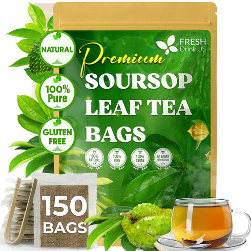 FreshDrinkUS, 150 Premium Soursop Graviola Leaf Tea Bags, 100% Natural and Pure,