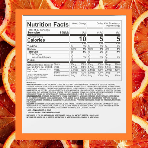 Pack,Blood 40 Count (Pack 1) PURE KICK Energy and Focus Singles To Go Drink Mix Variety Orange, Coffee, Strawberry Kiwi