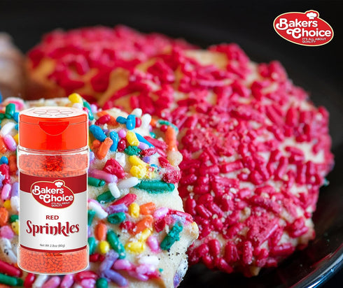 Bakers Choice Red Sprinkles for Baking, Jimmies Sprinkles for Ice Cream Toppings, Dairy Free, Kosher 2.8 oz