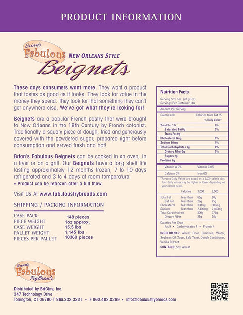 Brians Fabulous 100 Count Brian's Fabulous - - New Orleans Style Beignets - JUST HEAT and EAT