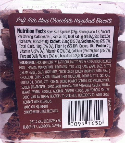 Trader Joe's 8 Oz (4-pack) Chocolate Hazelnut Biscotti