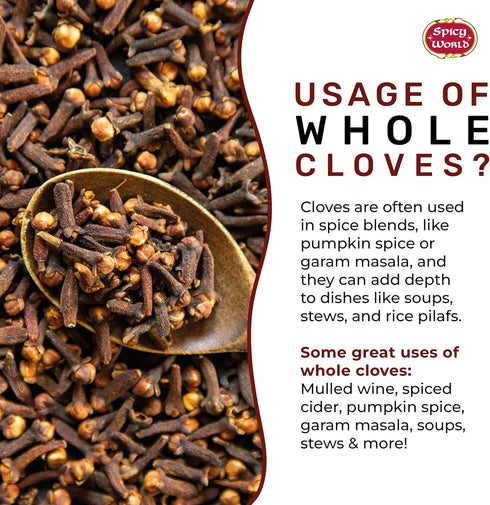 Whole Cloves 7 Oz Bag - Great for Foods, Tea, Pomander Balls, and Potpourri by Spicy World