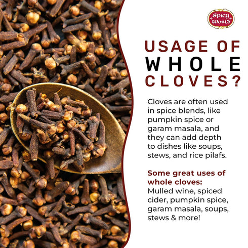 Whole Cloves 3.5 Oz Bag, Great for Foods, Tea, Pomander Balls, and Potpourri by Spicy World