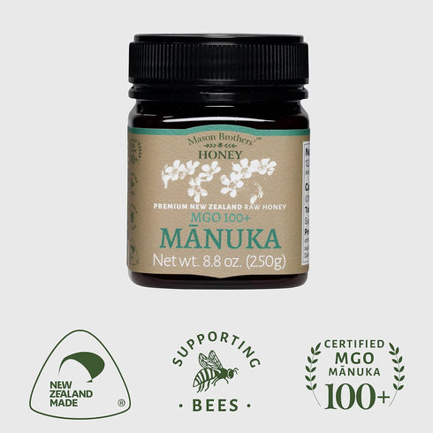 100+ 8.8 oz Mason Brothers Raw Manuka Honey MGO Certified Monofloral New Zealand Manuka Honey, Traceable Pure Natural