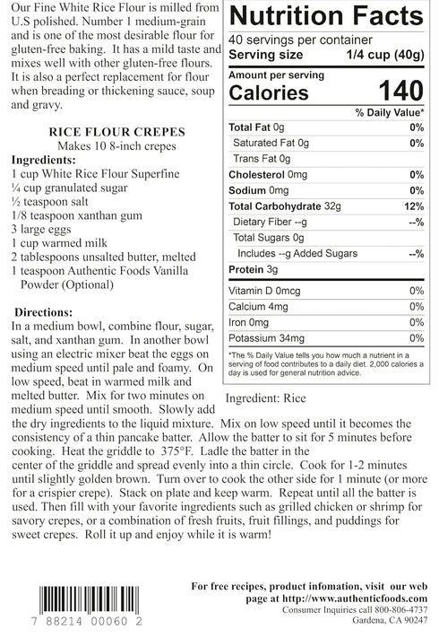 Authentic Foods 3lb Superfine White Rice Flour