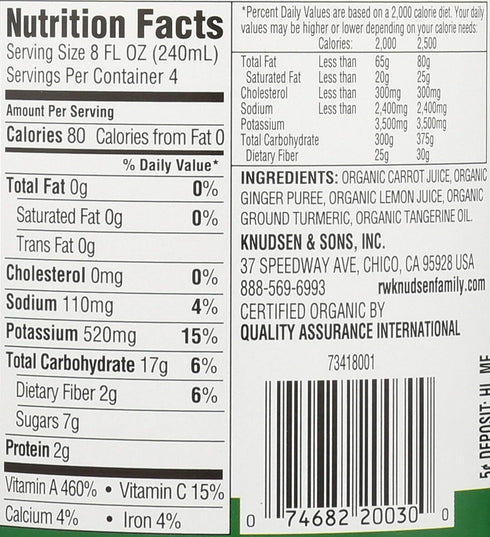 Knudsen Organic Ginger Carrot Juice - Refreshing Beverage
