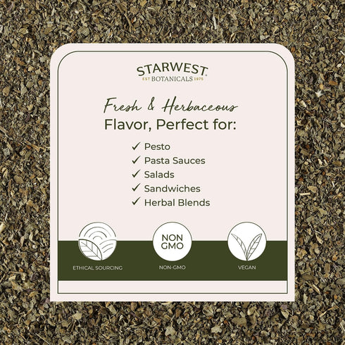 1 lb Starwest Botanicals Organic Basil Leaves - Dried Sweet Basil Leaf, Herb for Seasoning Blends & Cooking, Cut