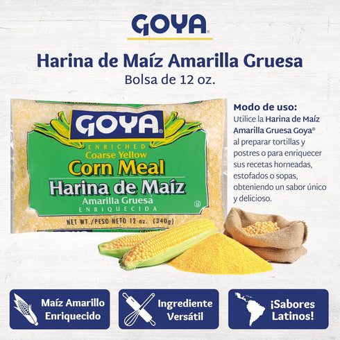 12oz. Yellow Corn Meal by Goya, Harina De Maiz, Coarse Corn Flour for Cooking Polenta, Cornbread, Fish Fry, and More