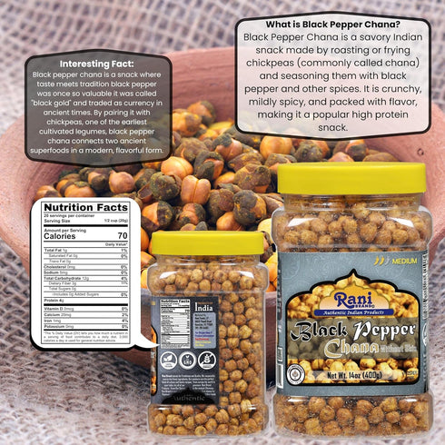 14oz (400g) 5 Rani Roasted Chana (Chickpeas) Black Pepper Flavor PET Jar ~ All Natural | Vegan | No Preservatives |