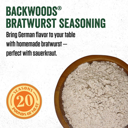 20 1 4.8 Package LEM Products Backwoods Bratwurst Fresh Sausage Seasoning Kit, Ideal for Wild Game and Domestic Meat