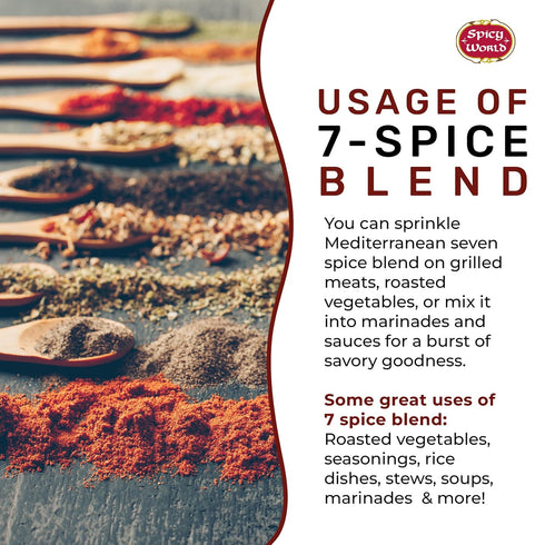 Spicy World Seven Spice Blend 7oz Bag - All Natural, No Additives or Preservatives (7 Premium Quality Mediterranean
