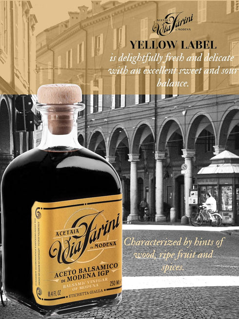 Via Farini 8.45 Oz Yellow Label Aceto Balsamico Di Modena IGP Aged Artisan Italian Balsamic Wine Vinegar Fl with Gift