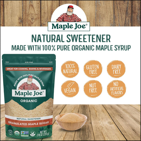 Maple Joe 100% 7.8 oz Organic Maple Sugar Granulated, Made With Grade A Organic Maple Syrup. Powdered Maple Sugar