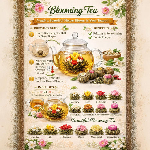 24 Set Blooming Tea & Edible Flower Infusions, Green Tea, Unique Flavors Gift for Everyone Natural, Floral & Aromatic