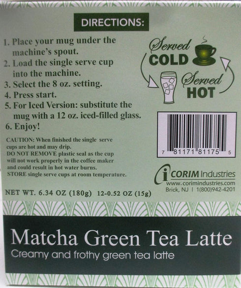 Matcha Green Tea Latte - 12 Single Serve Cups