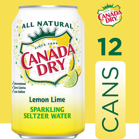 12 oz 12 pack Canada Dry Lemon Lime Sparkling Seltzer Water, fl cans