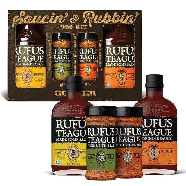 Rufus Teague BBQ Sauce and Rub Cooking Gift, Saucin' & Rubbin' Kit,
