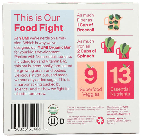 3.7 Yumi, Bars Toddler Strawberry Rhubarb Organic, Ounce