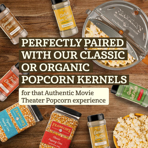 Pack 5 Set Franklin's Gourmet Popcorn Seasoning Powder Variety in Flavors - Made in USA - Dill, Garlic, Cheese