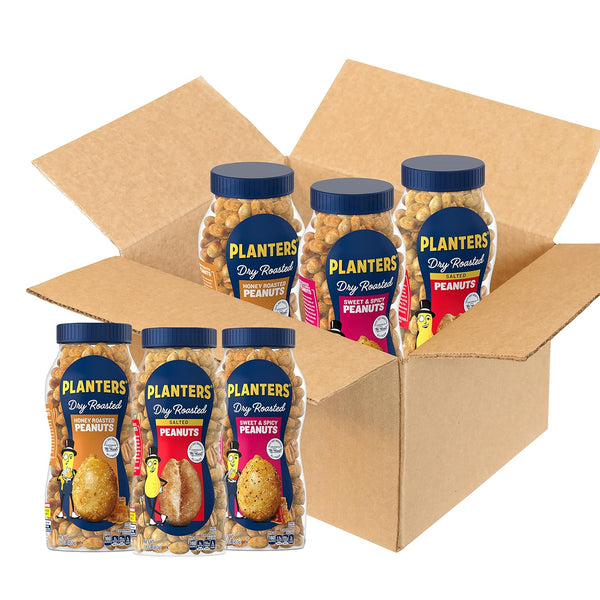 PLANTERS Peanuts Variety Pack, Dry Roasted Nuts, 16 oz Jars, (Pack of