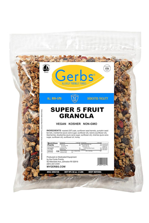 5 2 LBS 14 Gerbs Super Fruit Granola, - Top Food Allergy Free & Non GMO - Unsulfured & Keto Safe - Cranberry
