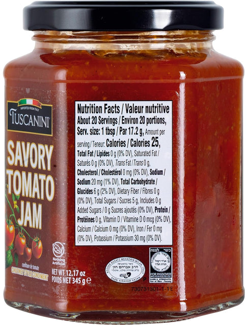 11.64 oz Tuscanini Savory Tomato Jam, | Savory Jam | Chutney Style Condiment | Italian Tomato Spread | Great