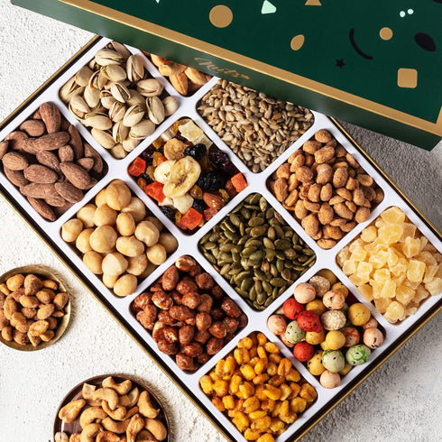 12 NUTS U.S. Assorted Nuts & Dried Fruits Gift Box | Gourmet Varieties of Sweet & Savory Treats for Christmas, New