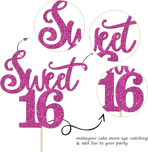 Rsstarxi 1 Pack 16th 16 16 16th Glitter Sweet Cake Topper Glitter Sixteen Sweet Cake Pick Cheers to Years Old Birthday