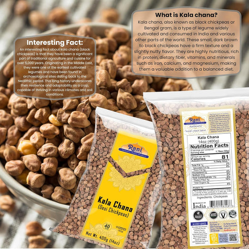 skin)14oz (400g) Rani Kala Chana (Desi Chickpeas Chana with ~ All Natural | Gluten Friendly | NON-GMO | Kosher | Vegan