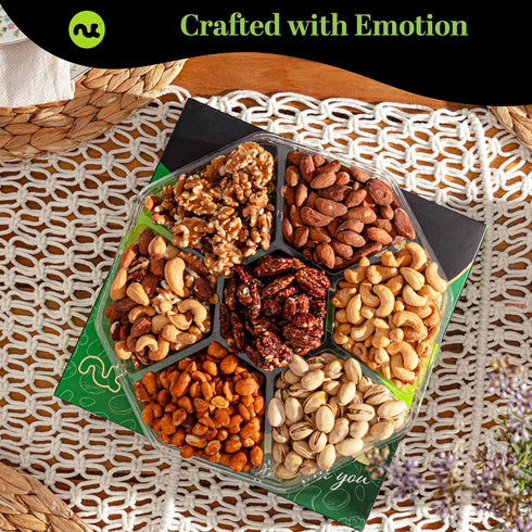 (7 1 LB) Package, NUT CRAVINGS - Easter Mixed Nuts Gift Basket in Green Gold Box Assortments, Treats for Adults, Food