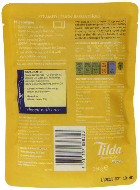 250 (Pack 6) Tilda Steamed Basmati Lemon Rice g
