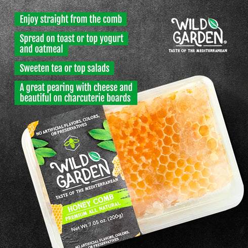 100% 7.05 Oz Wild Garden RAW Pure Bee Honeycomb - No Additives, No Preservatives, Fresh From The Mountains
