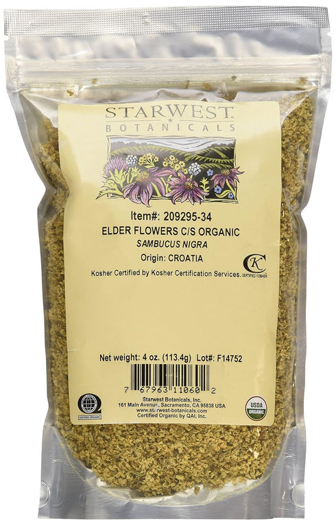 Elder Flowers Cut & Sifted Organic, 4 Oz, Starwest Botanicals