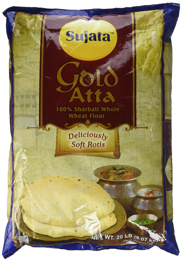 Sujata , Gold Atta - 100% Sherbati Whole Wheat Flour, 20 Pound(LB)