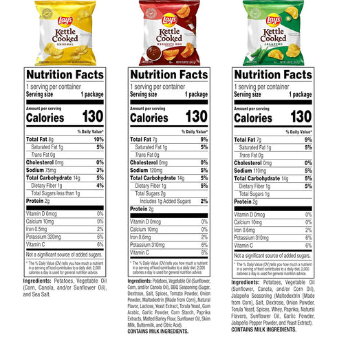 Lay's Kettle Cooked Potato Chips, Variety Pack, 0.85 Ounce, Pack of 40