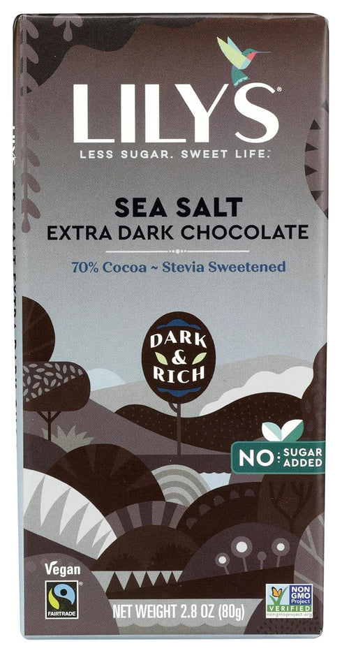 Lily's Chocolate Lily's Sweets, 70% Cocoa Extra Dark Chocolate - Sea Salt Bar, 2.8