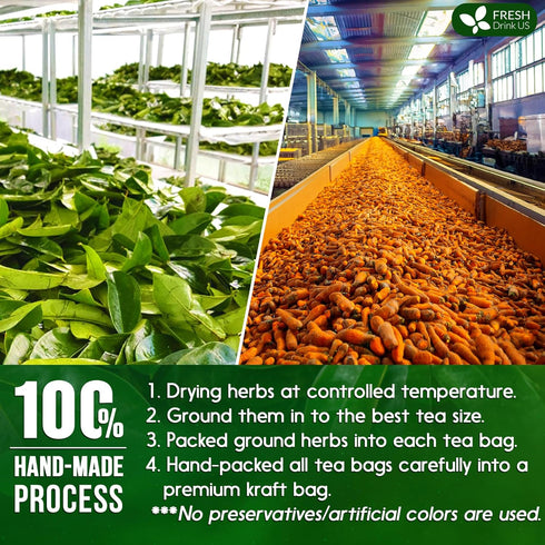 60 100% 100% FreshDrinkUS, Premium Soursop Turmeric Tea Bags, Natural, Blend of Soursop Leaves, and Turmeric Root. Made