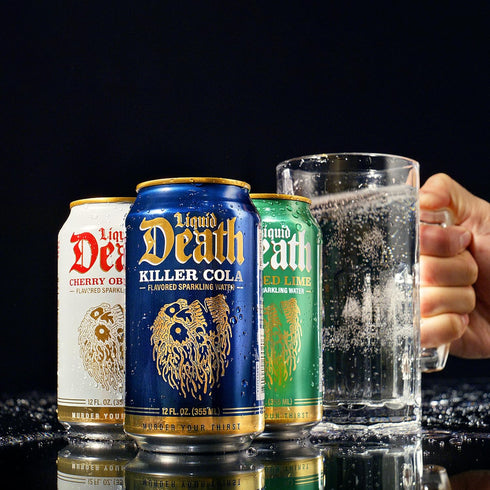 4 12 Oz (Pack 12) Liquid Death Soda-Flavored Sparkling Water - Classic Variety, Less Sugar*, Huge Flavor, No Caffeine