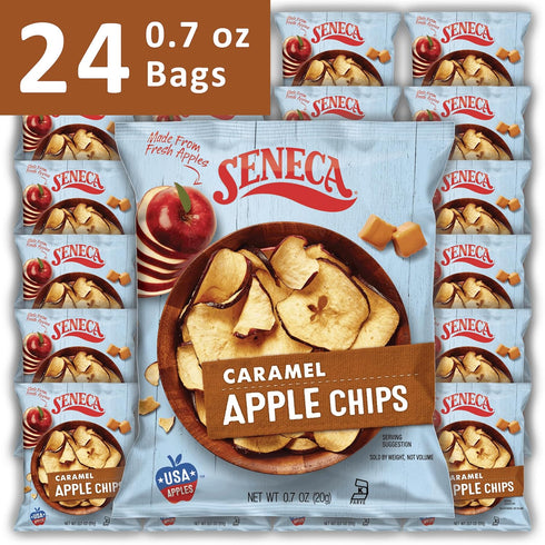 100% 0.7 (Pack 24) Seneca Caramel Apple Chips | Made from Fresh Apples | Red Delicious Apples | Yakima Valley Orchards