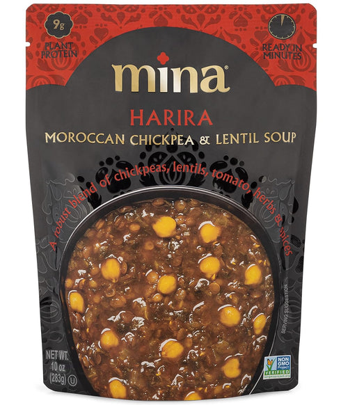 Meals,10 oz Packaged (Pack 6) Mina Harira, Moroccan Chickpea & Lentil Soup, Ready to Eat Gluten Free Soup, High
