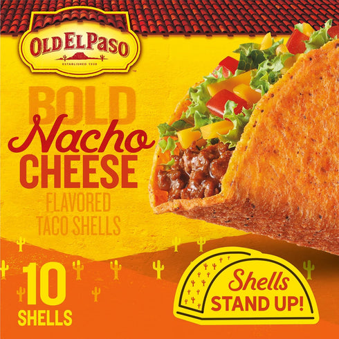 10 5.4 oz (Pack 6) Old El Paso Stand 'N Stuff Bold Nacho Cheese Flavored Taco Shells, Gluten Free, Ct