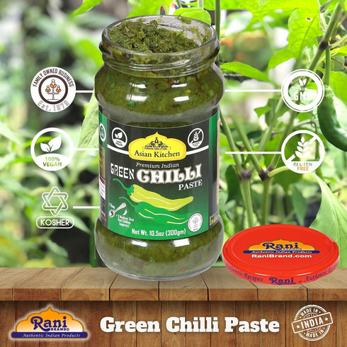 10.58oz (300g) Asian Kitchen Green Chilli Cooking Paste Glass Jar ~ Vegan | Gluten Free | NON-GMO | No Colors | Indian