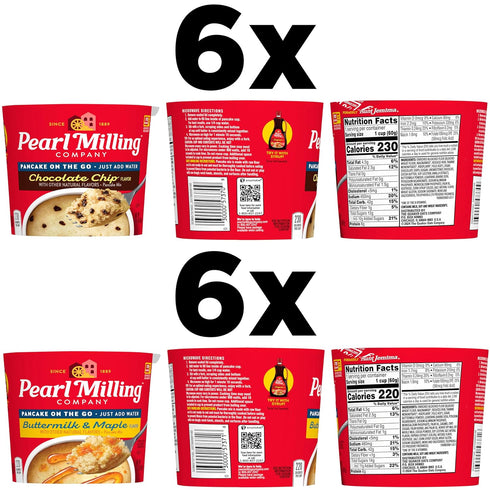 2 2.11 Oz, Pack 12 Pearl Milling Company Pancake Cups, Flavor Variety