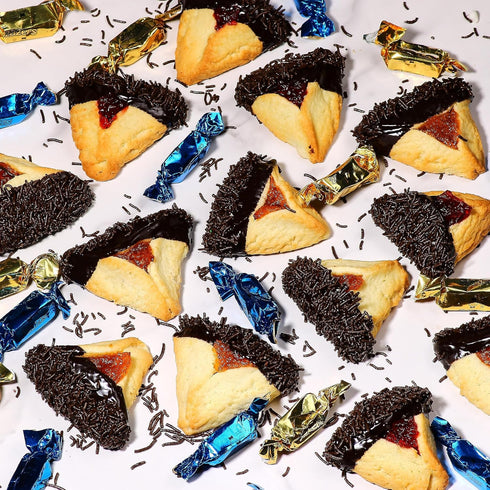 Hamentaschen Cookies | Mishloach Manot, Purim Gift Idea | Chocolate Dipped Shortbread Cookies Filled with Apricot