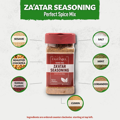 Eastanbul Zaatar Spice 6.3oz, 100% Natural Za'atar Seasoning from Middle Eastern Spices for Mediterranean Blends