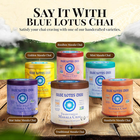 100 3 Blue Lotus Chai - Traditional Masala Chai - Makes Cups - Ounce Masala Spiced Chai Powder with Organic Spices