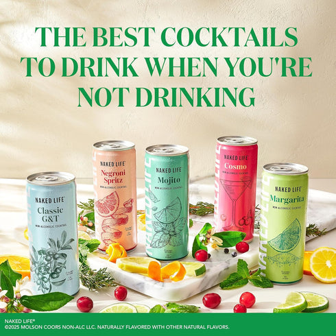 4 pack, 8.4 oz Naked Life Non-Alcoholic Drinks, Margarita, Zero Sugar, Low Calorie, Alcohol-Free Cocktails fl cans